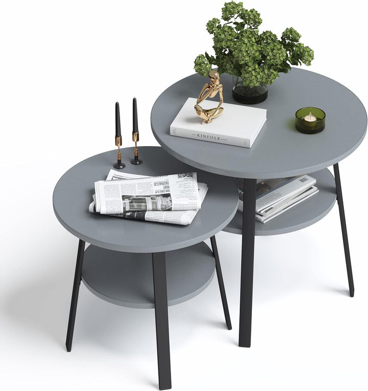 stardis Beistelltisch rund stabiles Metallgestell/Holz Ø43xH 44 cm, 2 Ablagen Nachttisch Couchtisch