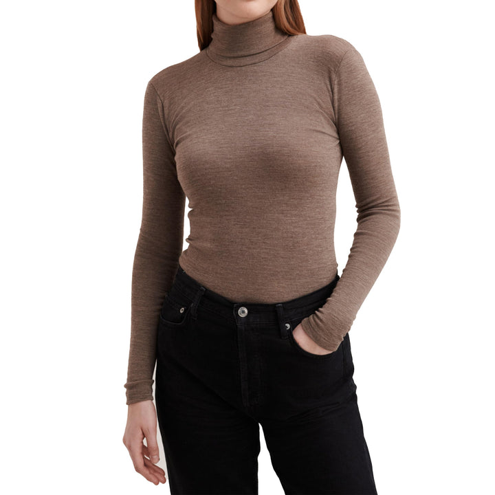 DILLING Damen Rollkragenshirt aus Merinowolle 34 Braun Meliert, 34 Braun Meliert