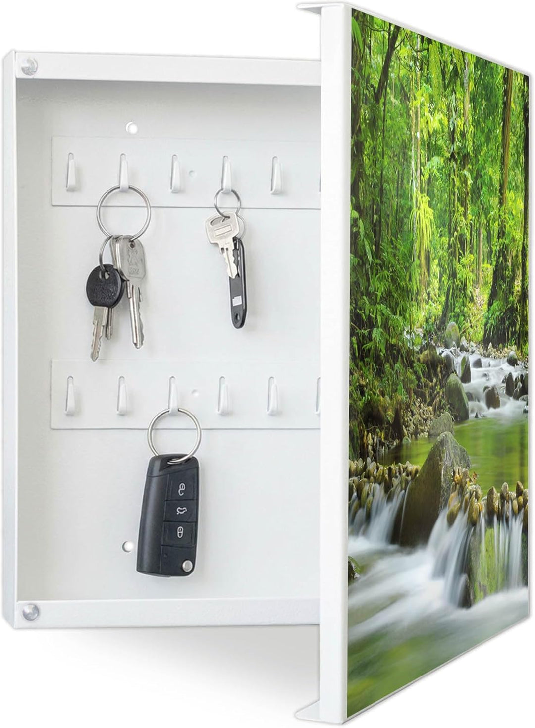 banjado® Grosser Schlüsselkasten Glas/Schlüsselbox 30cm x 30cm mit 50 Haken - Motiv Wasserfälle/Schl
