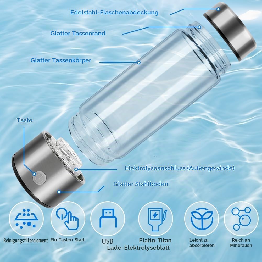 Flintronic Wasserstoff Wasserflasche, 420ML Wasserstoff Generator, Tragbarer Wasserionisator, Hydrog