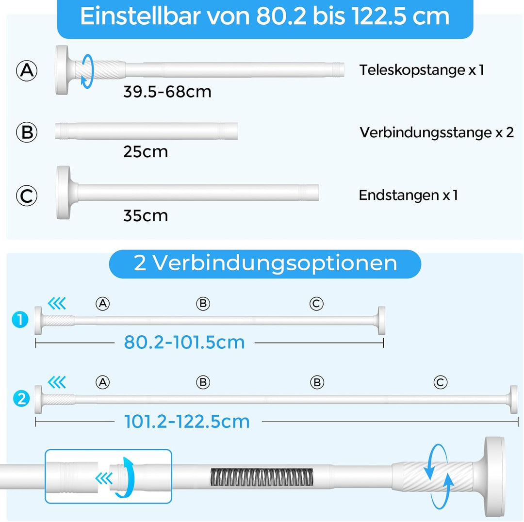 AIZESI Gardinenstange Ohne Bohren 81-122cm Ø 25 mm, Teleskopstange zum Klemmen - Verstellbare Vorhan