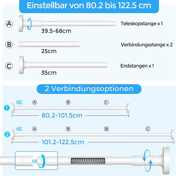AIZESI Gardinenstange Ohne Bohren 81-122cm Ø 25 mm, Teleskopstange zum Klemmen - Verstellbare Vorhan