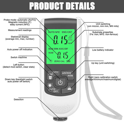 Lackmessgerät Auto: Lackdickenmessgerät für Auto Schichtdickenmessgerät mit Hintergrundbeleuchtung D