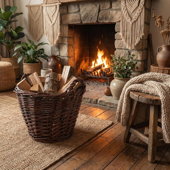 Creative Home Weidenkorb mit Zwei Henkel | Gross ø 30 cm | Perfekt für Geschenkkorb Kaminkorb Brennh