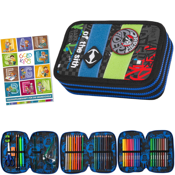 Goldkids - Federmäppchen 3 Fächer - Mäppchen für Mädchen und Jungen - Federmappe 3-Fach Federtasche