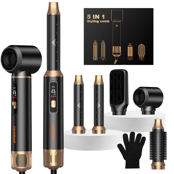 OKWRAP Hair Styler Set Hairstyler 5 in 1, LCD Haarstyler Airbrush Mit Rundbürstenföhn Haarstyler War