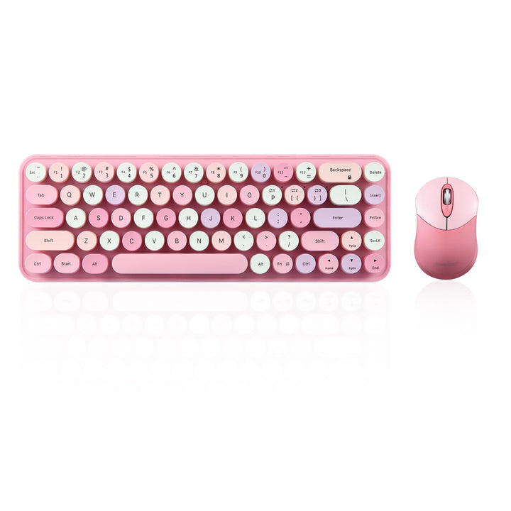 Perixx PERIDUO-802PK Bluetooth Mini Keyboard and Mouse Combo - Retro Round Key Caps - Pastel Pink -