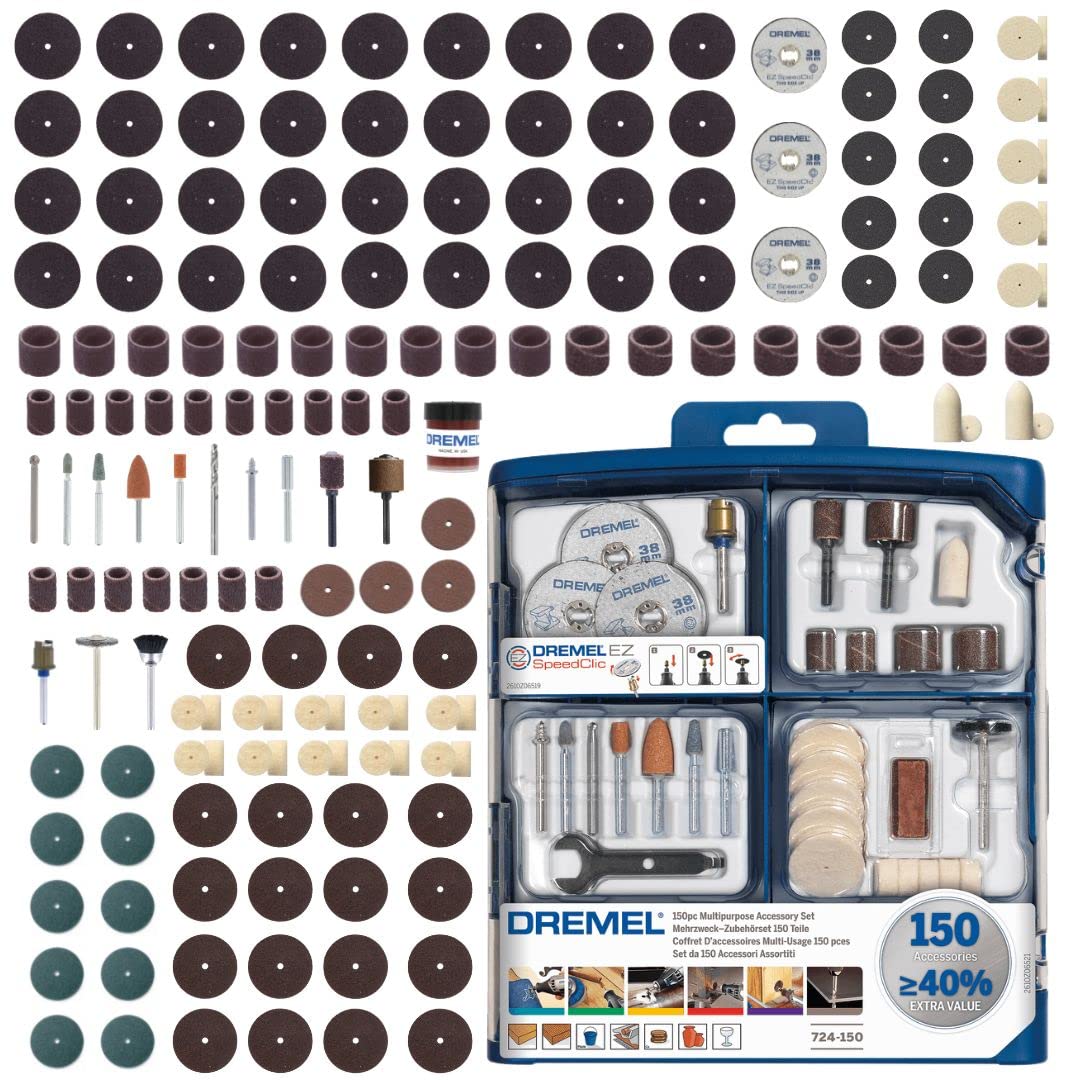 Dremel SC724 EZ SpeedClic Mehrzweck Zubehörset (150 Dremel Zubehören zum Schleifen, Schneiden, Schär