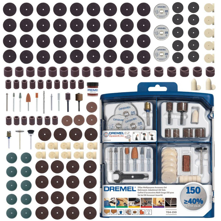 Dremel SC724 EZ SpeedClic Mehrzweck Zubehörset (150 Dremel Zubehören zum Schleifen, Schneiden, Schär