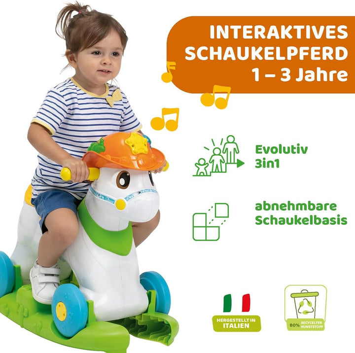 Chicco Baby Rodeo, Reitspiel, Schaukel, Kinder, 3 interaktive Tasten, hergestellt in Italien, recyce