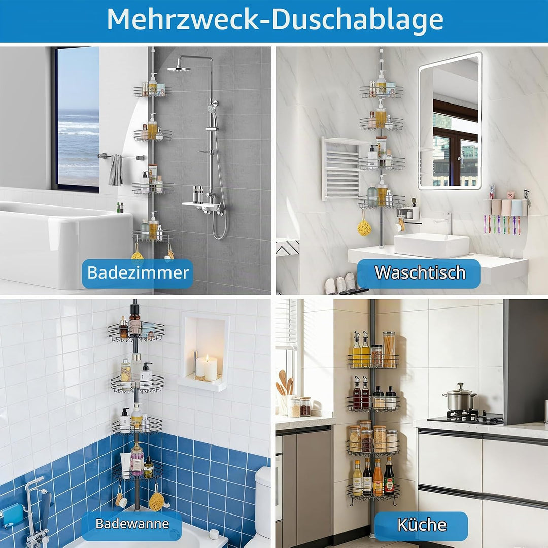 Teleskop Duschregal ohne Bohren Duschablage Ecke Metall Eckregal Bad Badregal Organizer Höhenverstel