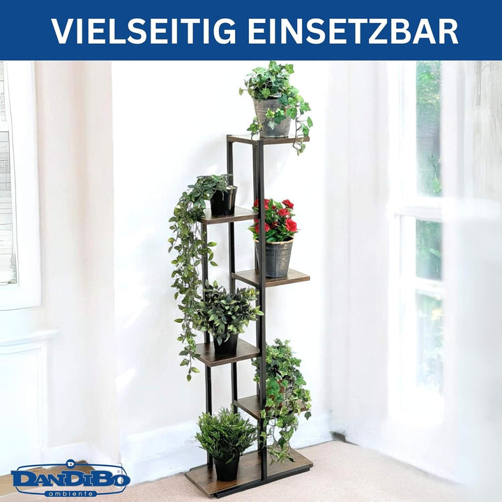 DanDiBo Blumenregal Indoor Metall Schwarz 6 Etagen Holz 96581 Blumentreppe Pflanzenständer Modern Bl