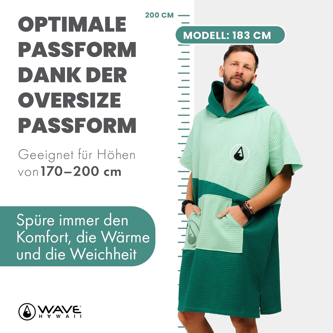 WAVE HAWAII Bade-Poncho Damen & Herren Breese | Grösse L/XL, 170-200cm I 100% Baumwolle Surf-Poncho