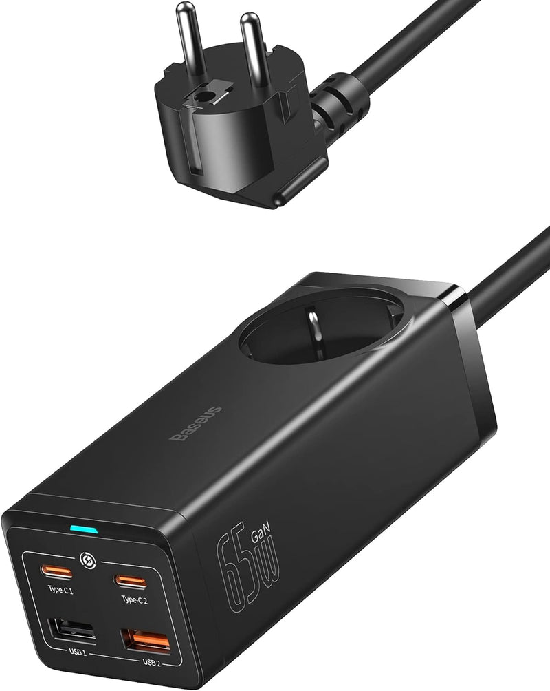 65W USB C Ladegerät mit AC, Baseus PD USB C Netzteil, GaN Charger USB C Ladestation mit 1 AC + 4-Por