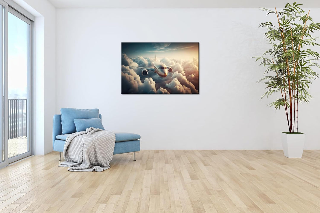 deyoli Flugzeug beim Sonnenaufgang Format: 80x60 cm als Leinwandbild, Motiv fertig gerahmt auf Echth