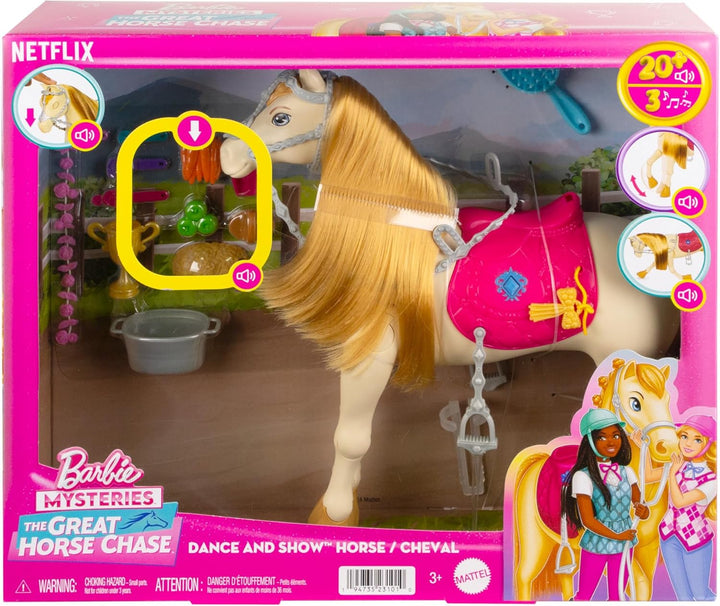 Barbie Spielzeugpferd mit Geräuschen, Musik und Zubehör, inspiriert von Barbie Mysteries: Das geheim