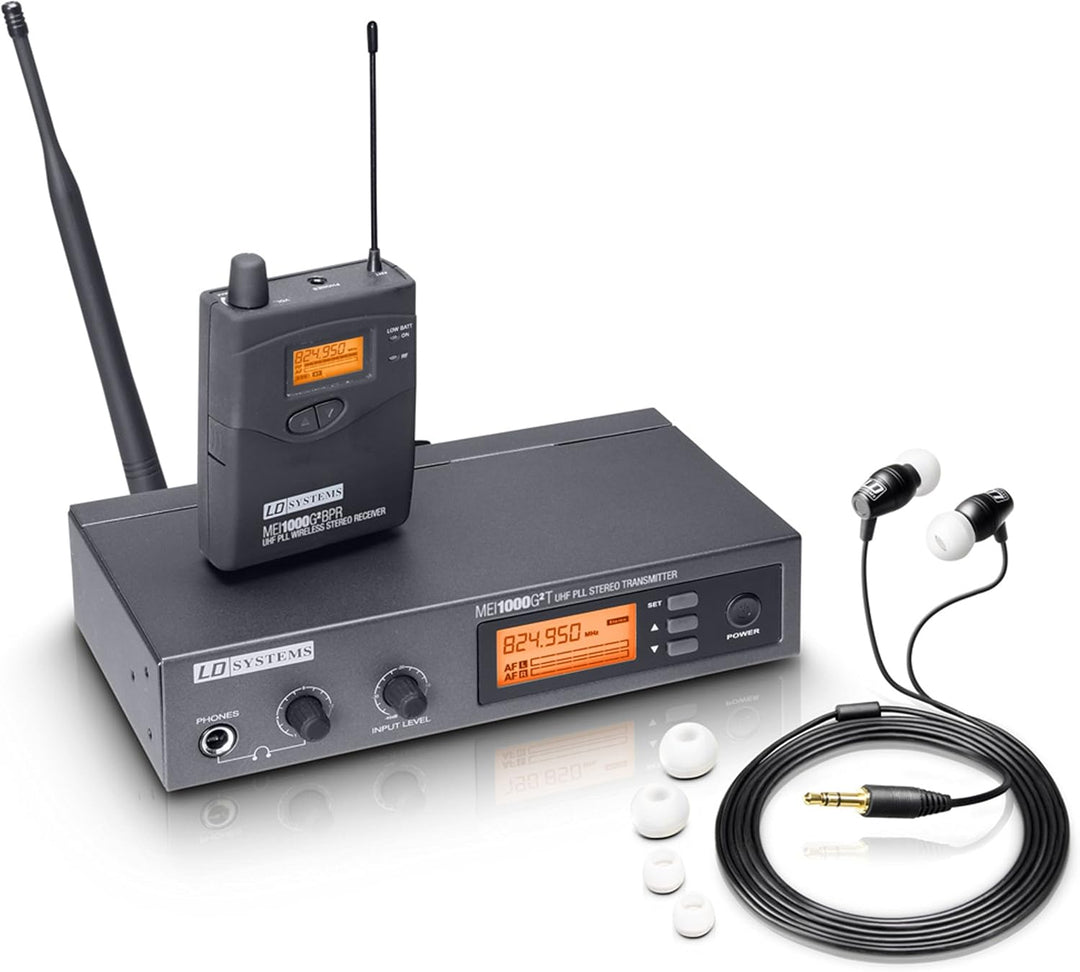 LD Systems MEI 1000 G2 - In-Ear Monitoring System drahtlos mit T Sender und BPR Empfänger, schwarz,
