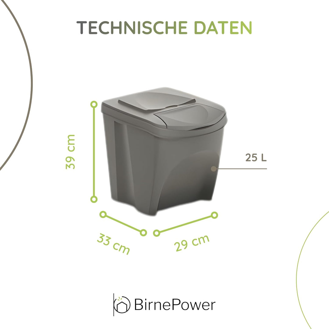 BirnePower Mülleimer Müllbehälter Abfalleimer 75L Set 3 x 25L Mülltrennsystem Behälter Sorti Box mit