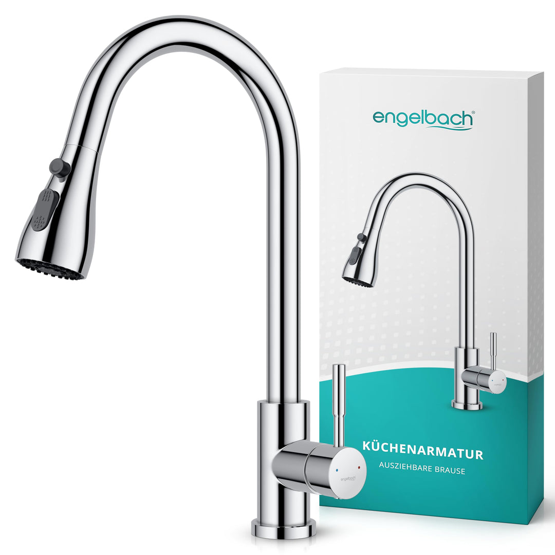 Engelbach® Wasserhahn Küche - ausziehbar & 360 Grad schwenkbar für maximale Reichweite - 304 Edelsta