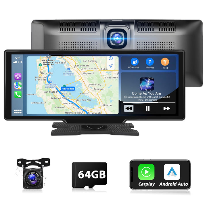 Podofo Tragbarer Autoradio mit Wireless Apple Carplay Android Auto, 9,3 Zoll Radio mit Bluetooth, FM
