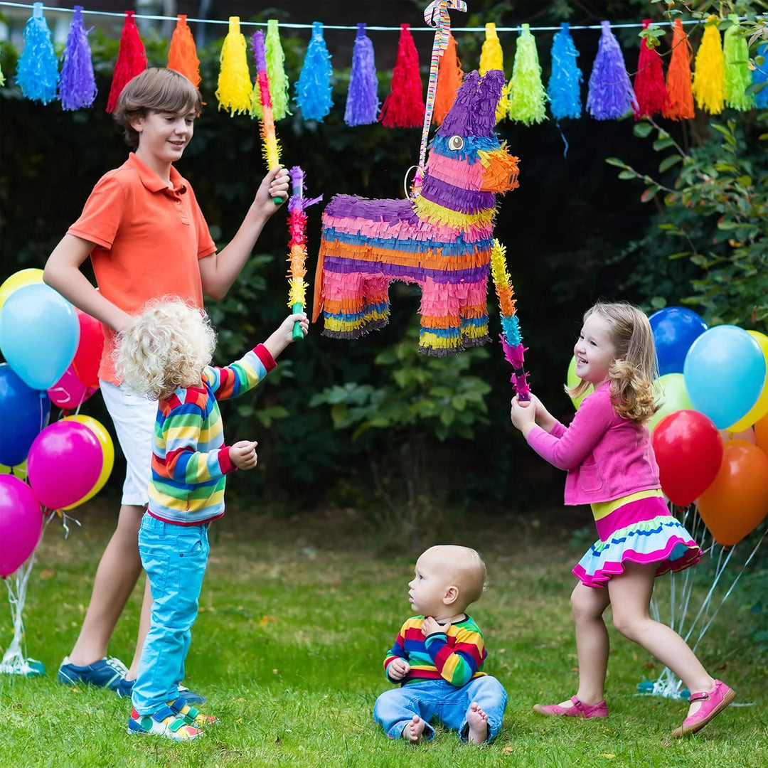Relaxdays 4 TLG. Pinata Set Esel, XXL Konfetti Sack, Pinatastock mit Augenmaske, Kinder Pinata zum b