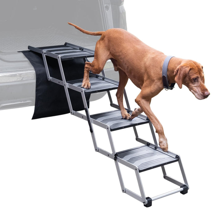 VOSS.PET Faltbare Hundetreppe, 4-stufige Kofferraumtreppe, Gelenkschonende Auto-Treppe, Einstiegshil