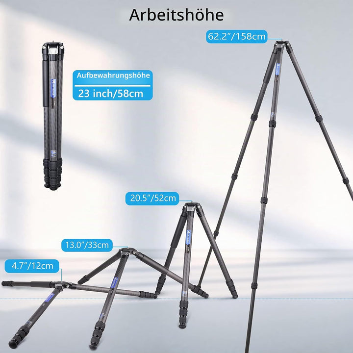 Kompaktes Kohlefaser-Stativ mit Steintasche ARTCISE CT80C Hochleistungs-Reisekameraständer für Canon