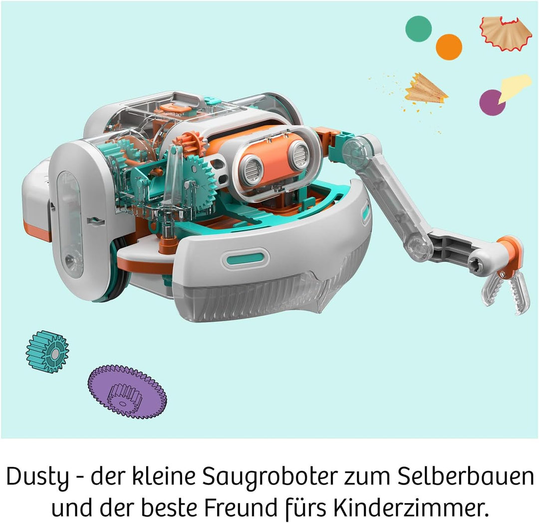 KOSMOS 621322 Dusty - Dein saugstarker Robo-Helfer, Staubsaugerroboter für Kinder, Experimentierkast