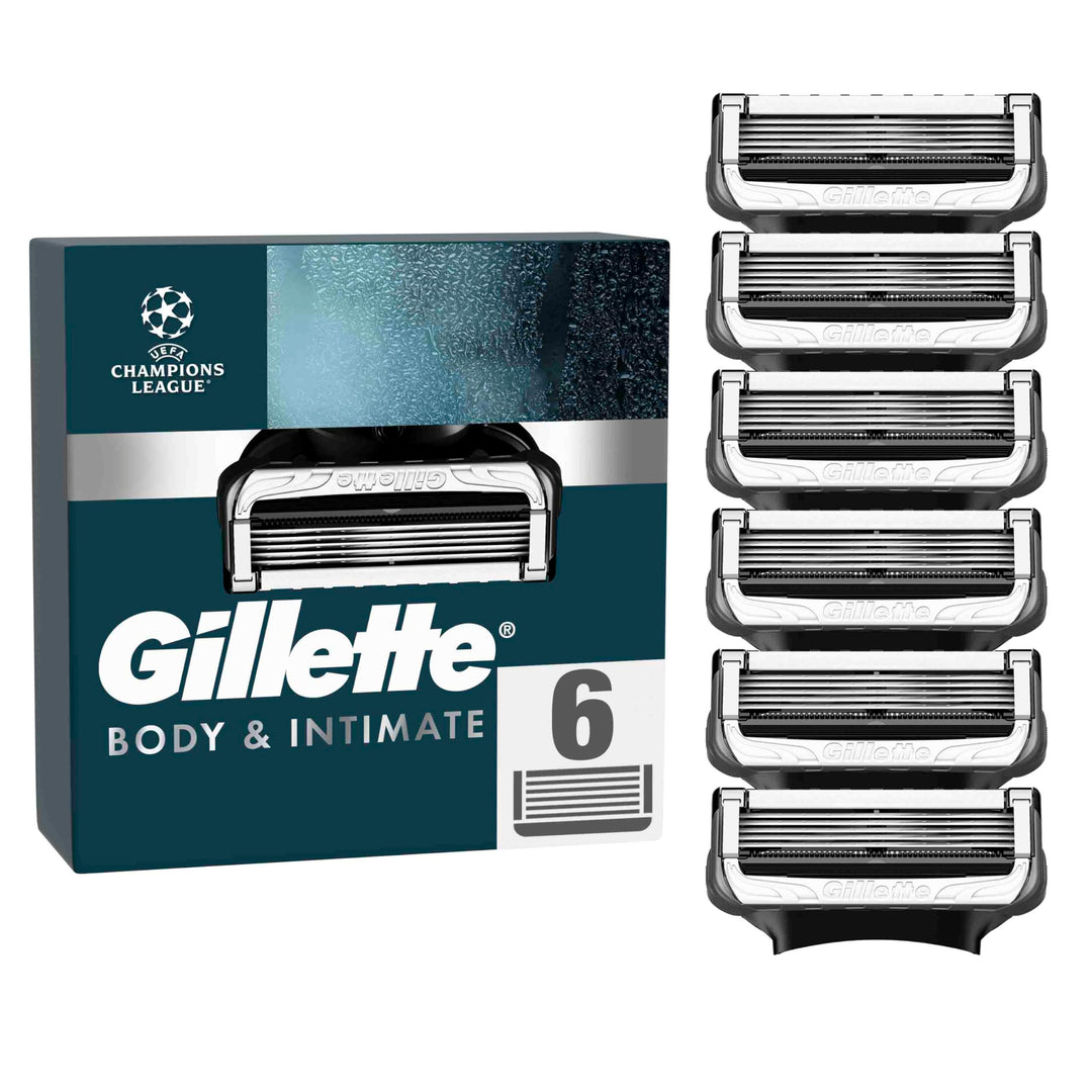 Gillette Intimate Rasierklingen, 6 Ersatzklingen für Nassrasierer Herren, mit verbesserten Gleitstre