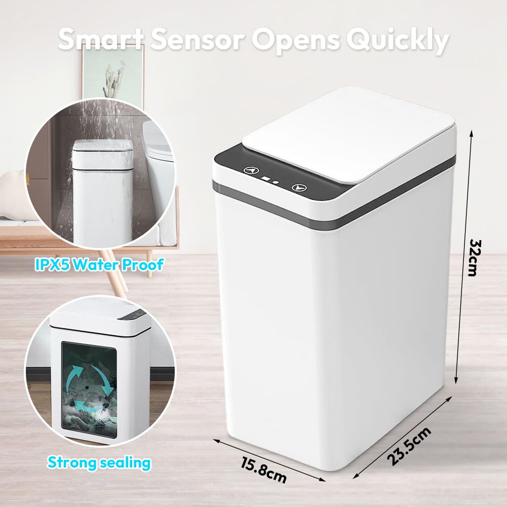 Mülleimer Bad 12L Sensor Kosmetikeimer - Mülleimer mit Sensor Technologie, Touchless & Wasserdicht -