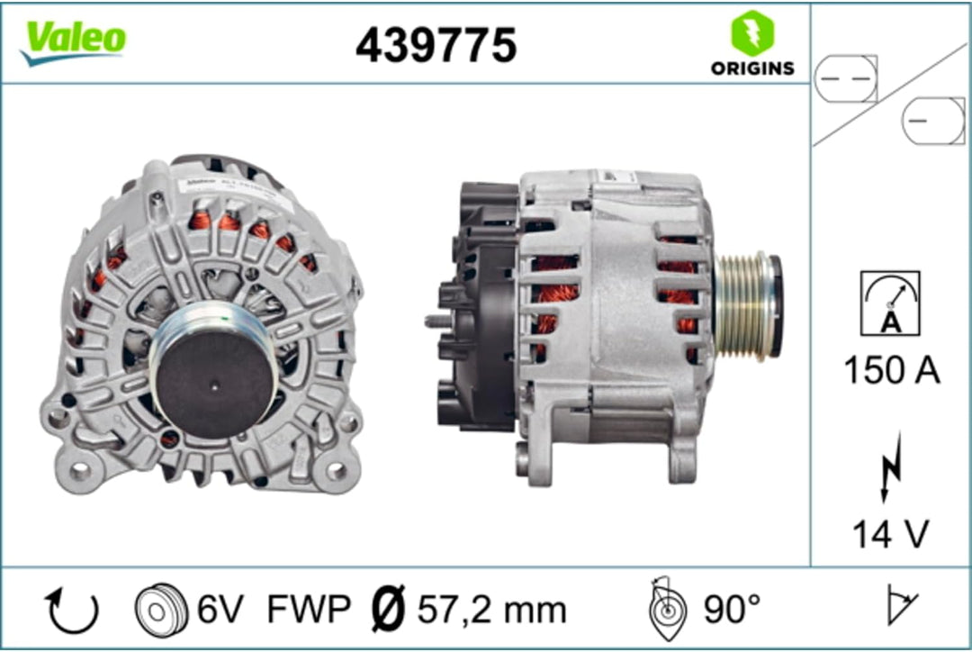 VALEO 439775 Generator Ladestrom des Generators: 150 Amp Rippen: 6 rippen Riemenscheibe Ø: 57,2 mm S
