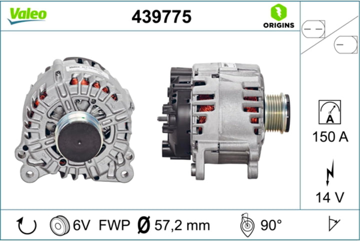 VALEO 439775 Generator Ladestrom des Generators: 150 Amp Rippen: 6 rippen Riemenscheibe Ø: 57,2 mm S