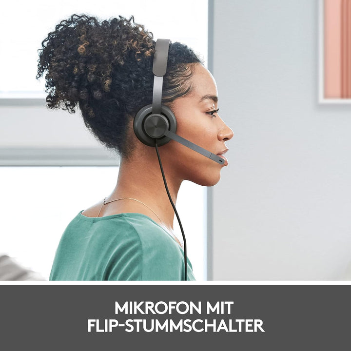 Logitech Zone 750 Kabelgebundenes On-Ear-Headset mit Noise-Cancelling-Mikrofon, USB-C und USB-A-Adap