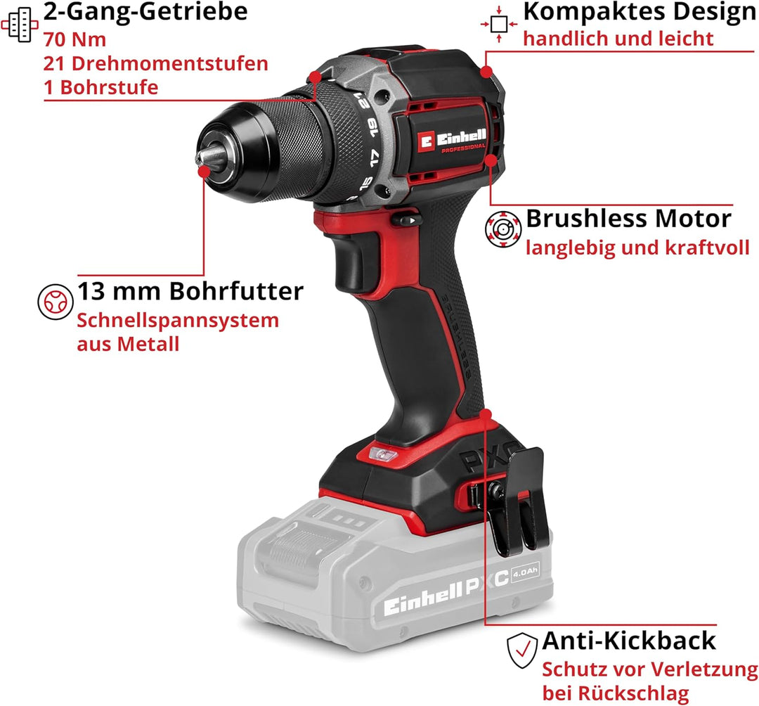 Einhell Professional Akku-Bohrschrauber TP-CD 18/70-C Li BL - Solo Power X-Change (18 V, Brushless,