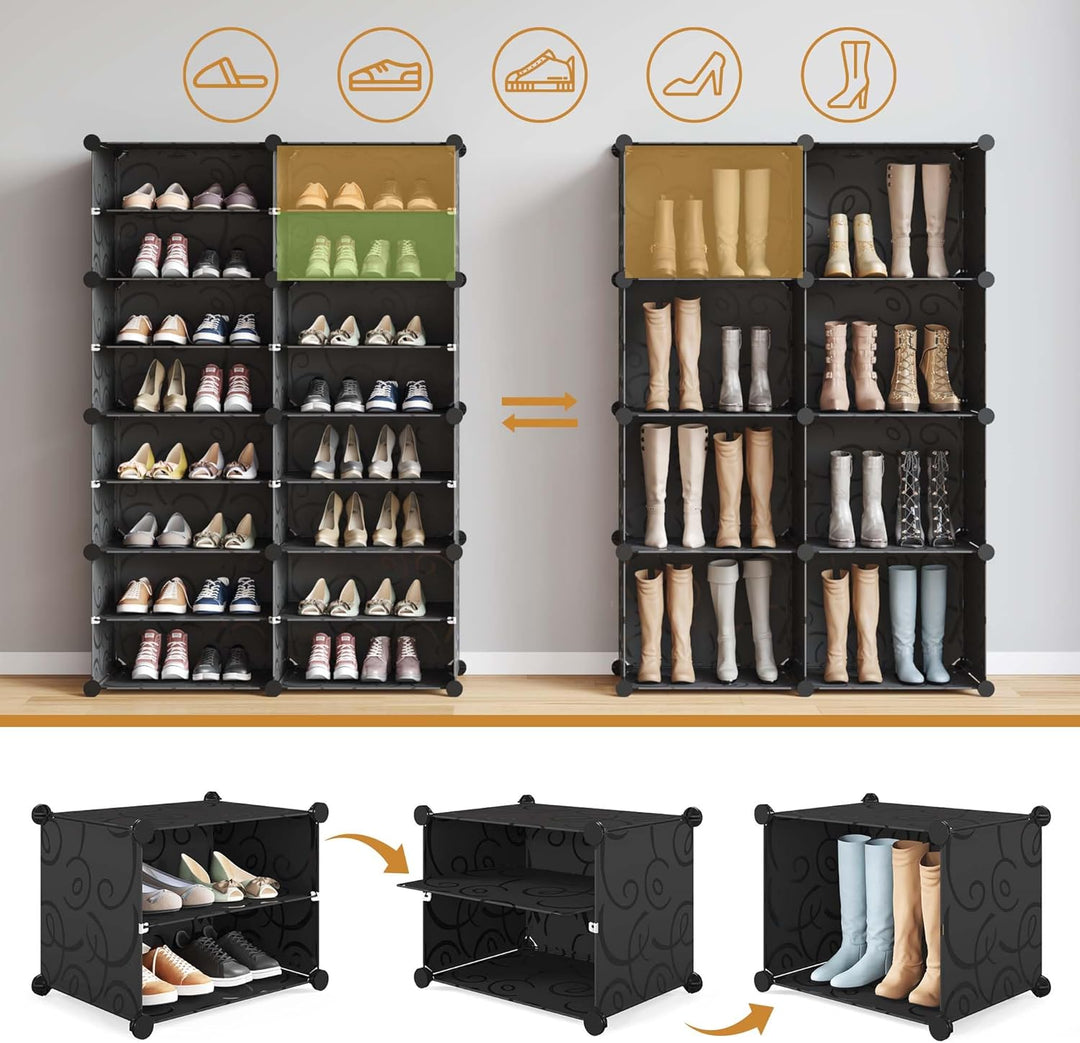 Mondeer Schuhregal, 8-stufiger Kunststoff Schuhschrank, Modulares Schuhaufbewahrung, Staub- und Wass