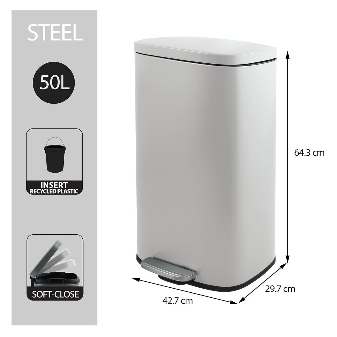 Spirella Mülleimer, Abfalleimer, Treteimer für die Küche, 50 Liter, Softclose, Inneneimer aus Kunsts