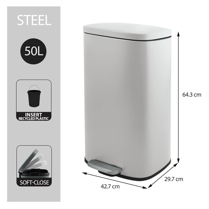 Spirella Mülleimer, Abfalleimer, Treteimer für die Küche, 50 Liter, Softclose, Inneneimer aus Kunsts
