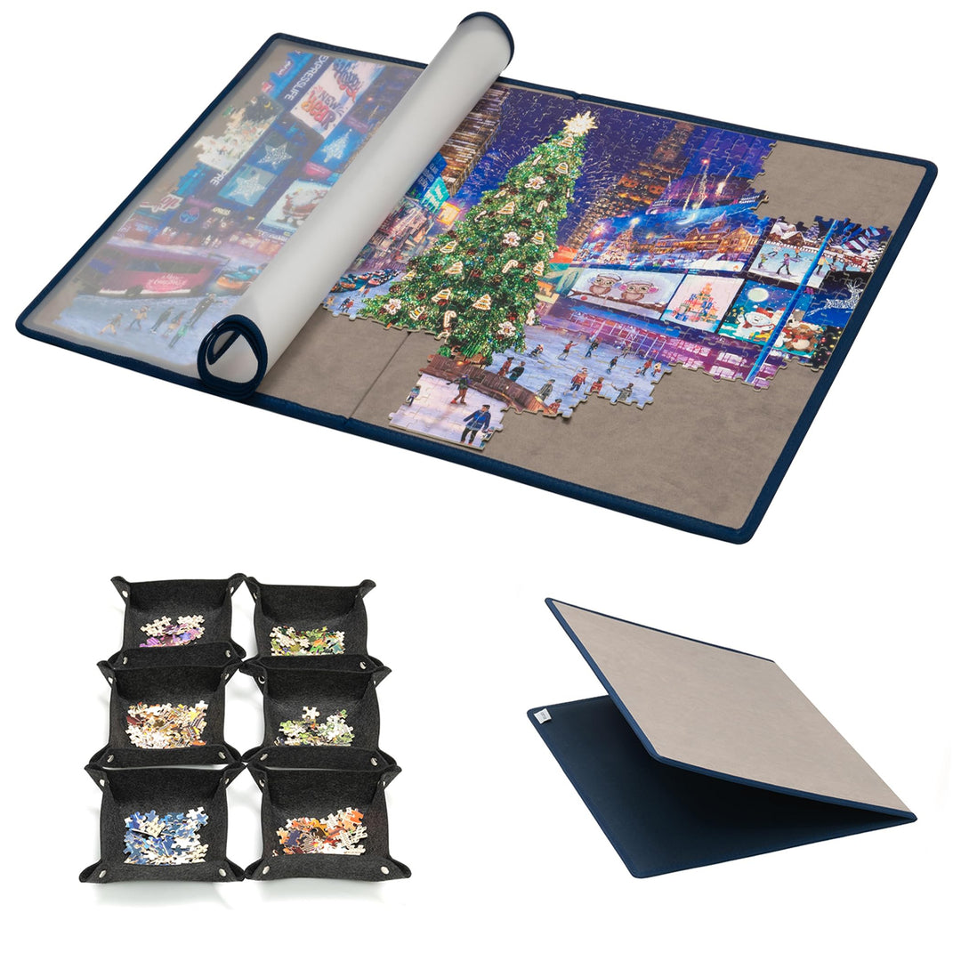 Tektalk faltbares Puzzle Board mit 6 Sortierschalen, tragbare Puzzlematte mit transparenter wasserdi