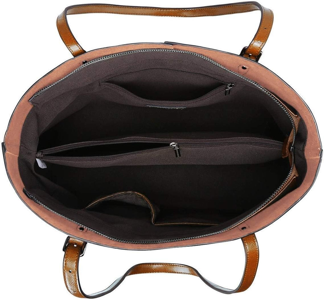 S-ZONE Damen Handtasche Rindspalt Leder Schultertasche Umhängetasche Grosse Shopper Tote Beutel Dunk