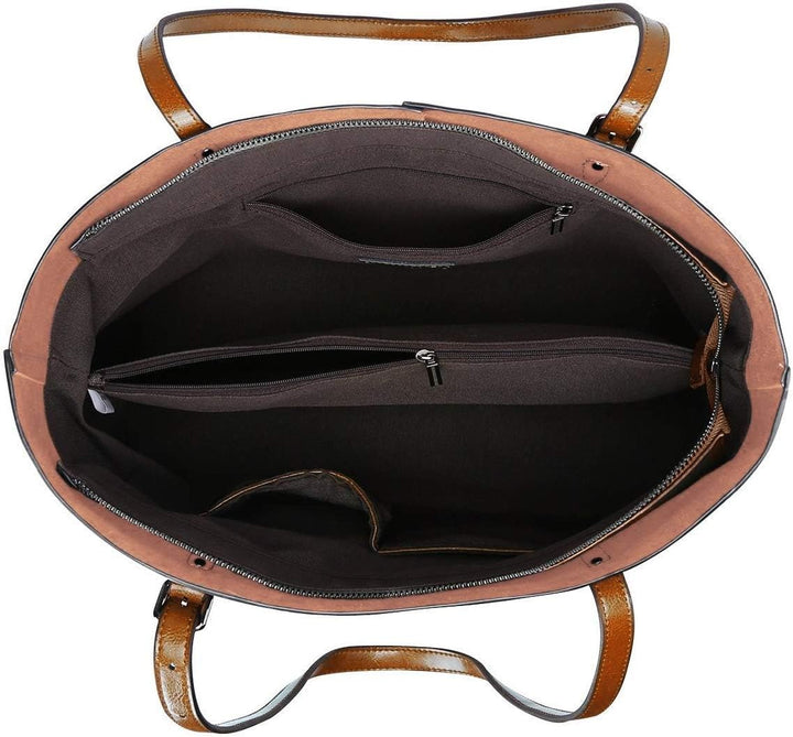 S-ZONE Damen Handtasche Rindspalt Leder Schultertasche Umhängetasche Grosse Shopper Tote Beutel Dunk