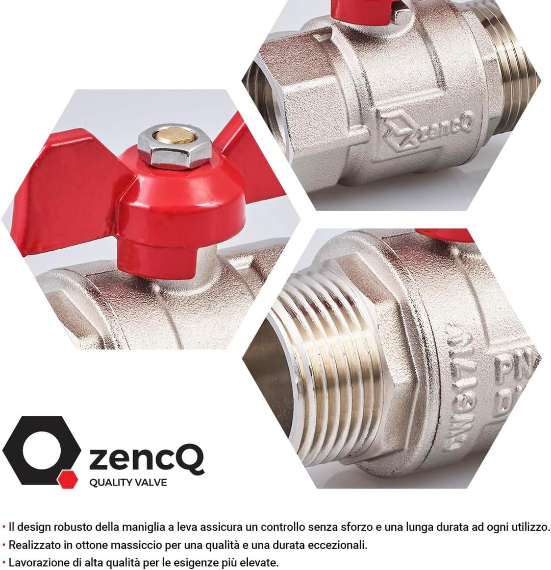 zencQ Messing Kugelhahn mit Verschraubung MF (1" 9er Pack), 1" 9er Pack