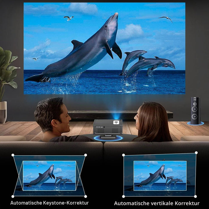 Smart Beamer Full HD 1080P Unterstützt 4K, Projektor 4K mit WiFi 6 BT 5.0 und 360° Abnehmbarer Ständ