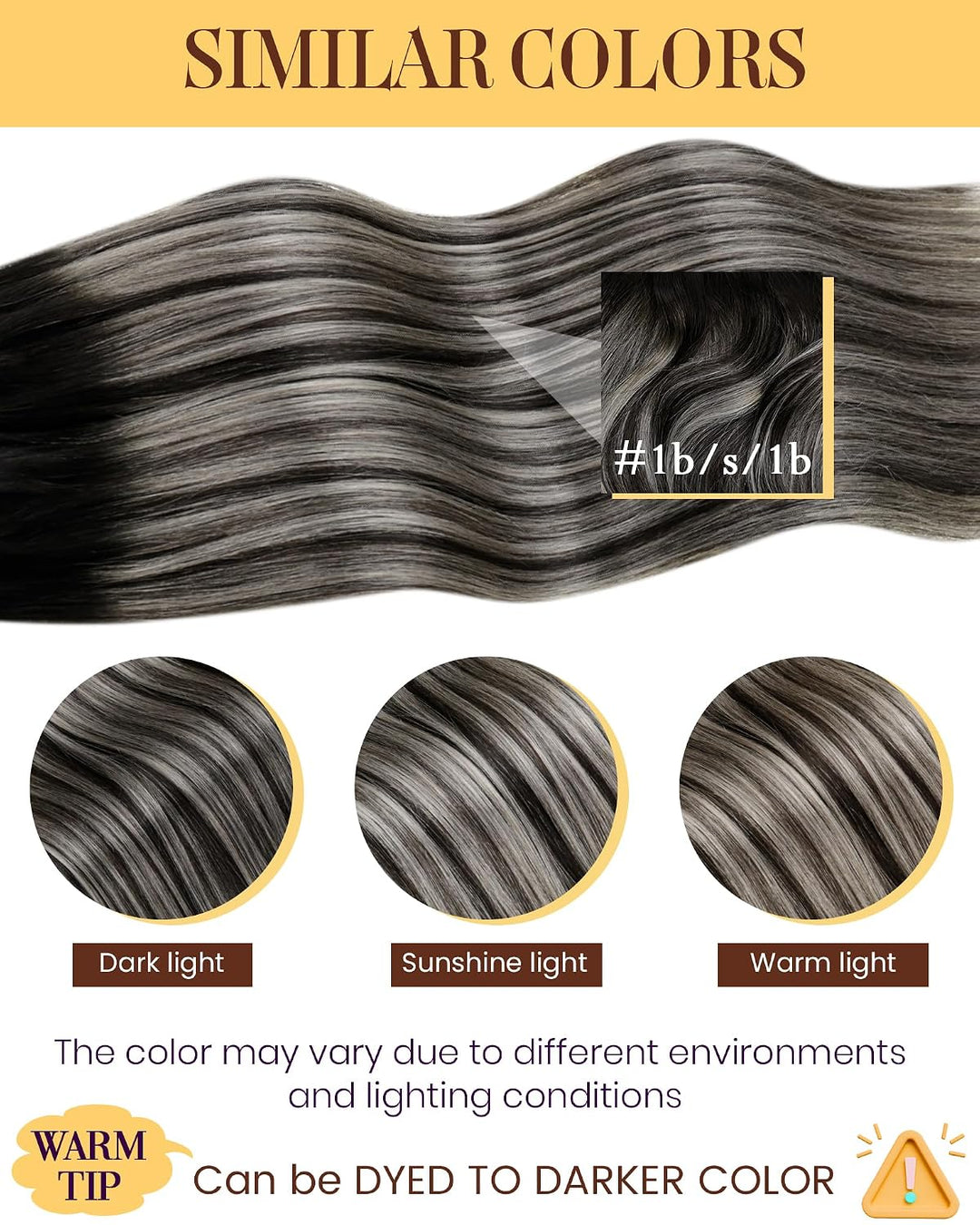 Hetto Extensions Echthaar Bondings Balayage Schwarz &amp; Silber 40cm 50 Stück 1g/Stück – Natürliche Str