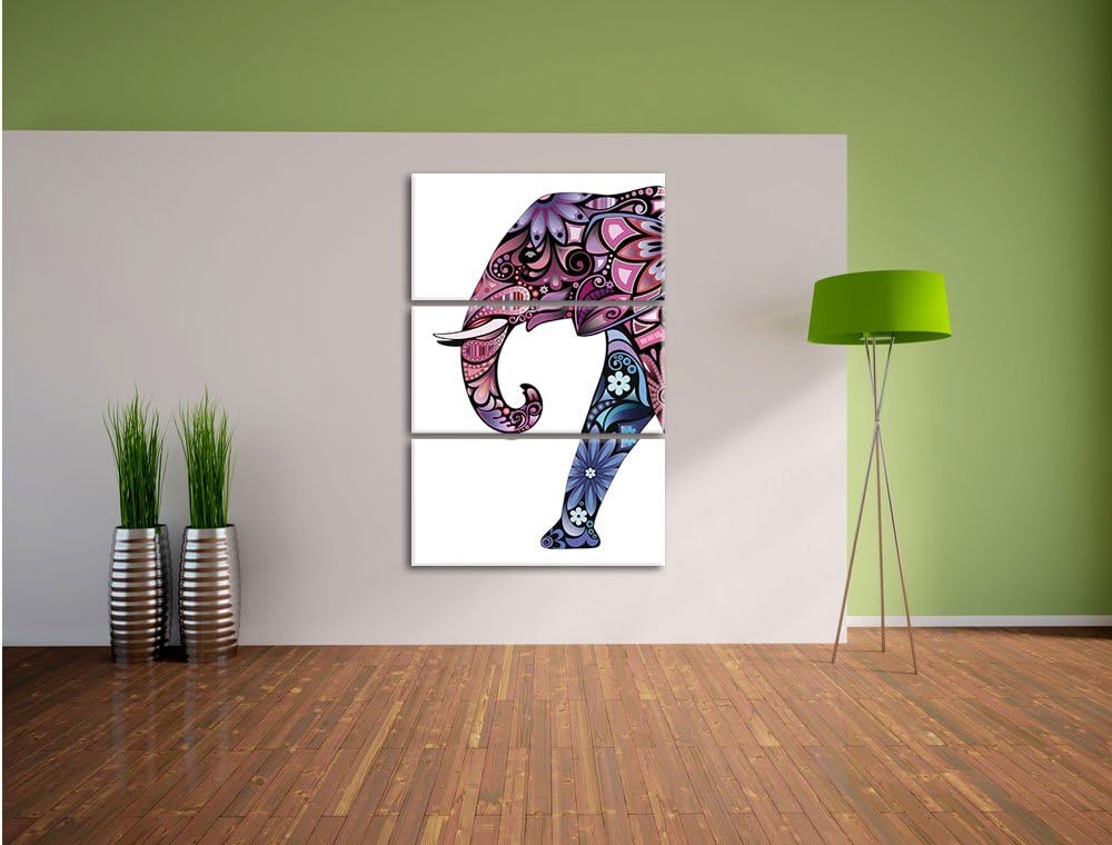 Pixxprint Elefant mit Ornamenten 3-Teiler Leinwandbild 120x80 Bild auf Leinwand