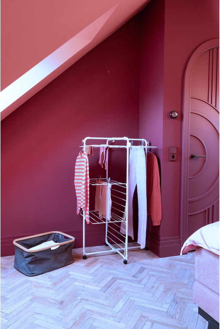 Brabantia HangOn Tower Drying Rack, 23 m (weiss), Turmwäscheständer klappbar, platzsparender Standtr