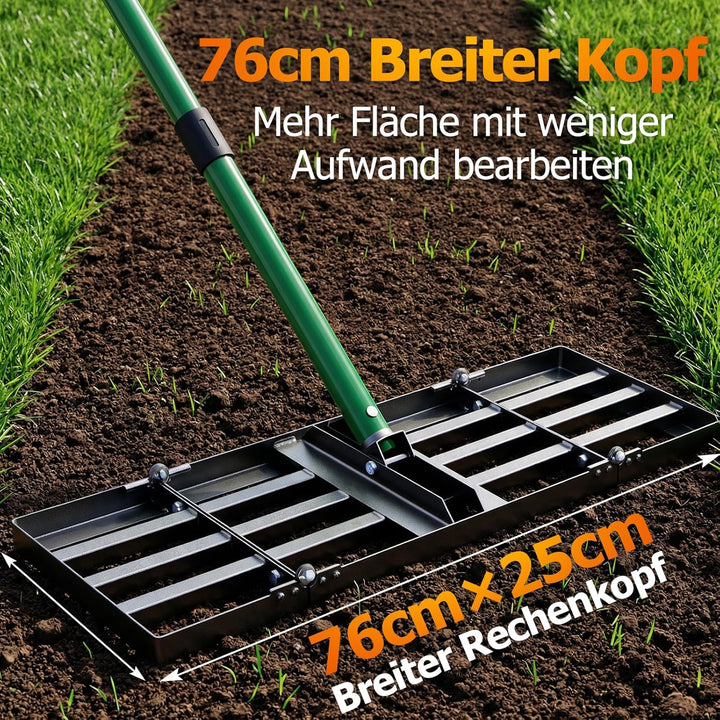 Rasennivellierharke - 76x25cm Rasennivellierer Rasen Rakel, Hochbelastbarer Rasen Nivellierrechen mi