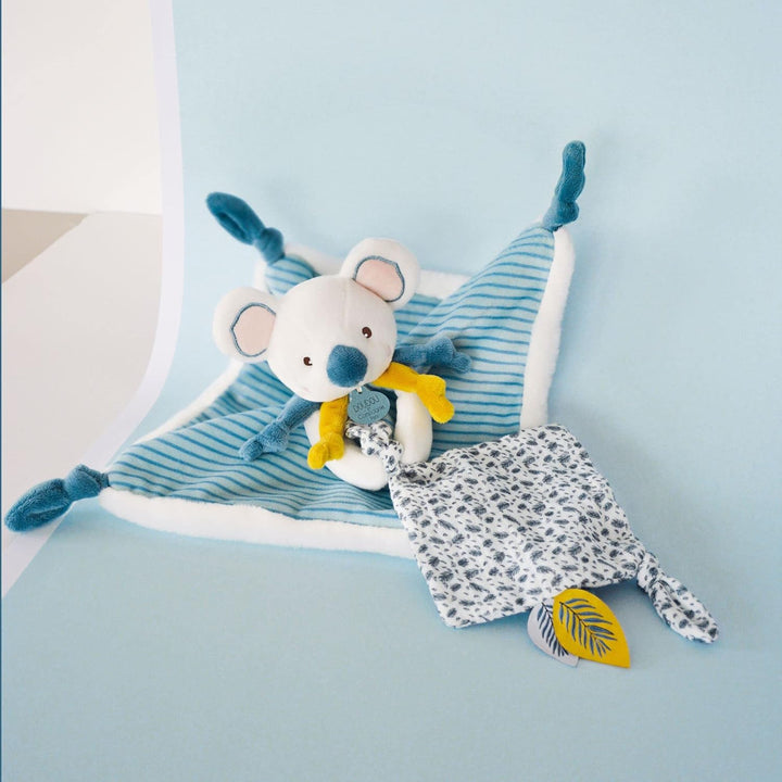 Doudou et Compagnie DC3668 Schmusetuch Koala, flach, 25 cm, Blau, Mehrfarbig, Baby