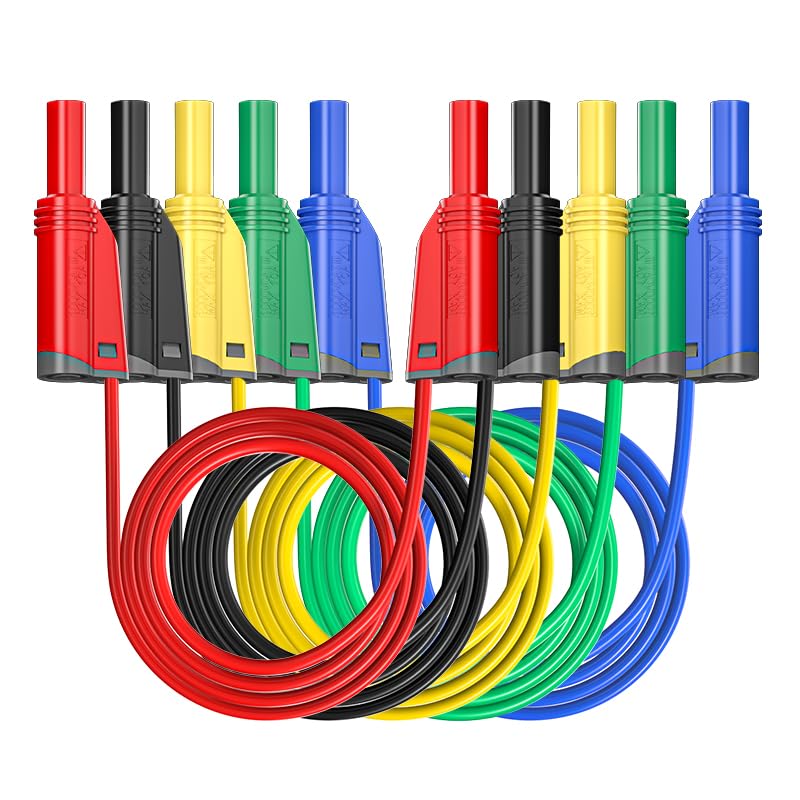 Cleqee 5 Stück Bananenstecker Silikon Messleitungen 4mm voll isoliert Sicherheit ummantelt stapelbar