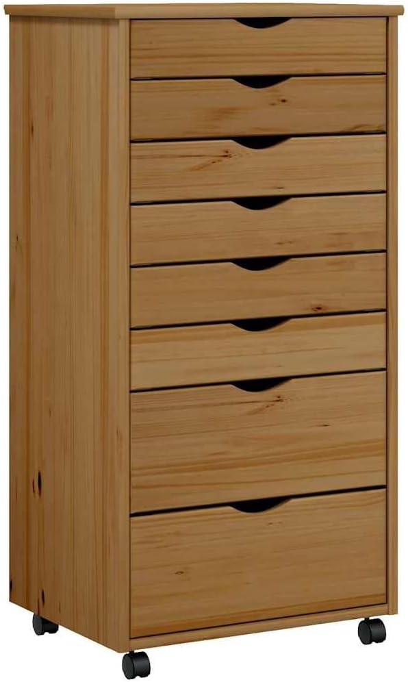 Rollschrank mit Schubladen Moss Honigbraun Massivholz Kiefer Rollcontainer mit 8 Schubladen, Mobiler