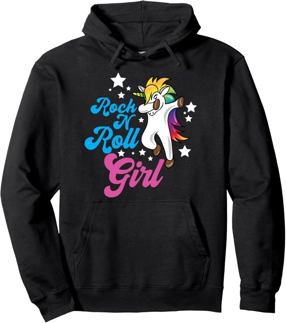 Lustiges Rocker Dabbing Rainbow Einhorn Rock n Roll Girl Pullover Hoodie